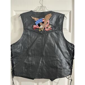 Vintage Hudson Leather Biker Best Motorcycle Sz L Eagle Flag
